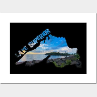 Lake Superior Outline (Artist Point in Grand Marais, Minnesota) Posters and Art